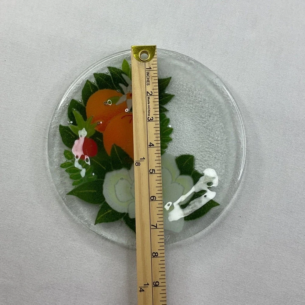 Peggy Karr‎ Signed Fused Glass Plate Oranges Magnolia Blossoms Citrus Art Glass